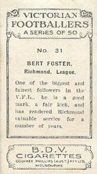 1933 Godfrey Phillips B.D.V. Victorian Footballers (A Series of 50) #31 Bert Foster Back